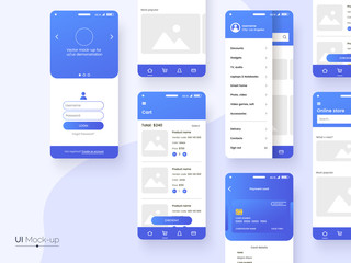 user interface design template in blue colors. conceptual mobile phone screen mock-up for applicatio