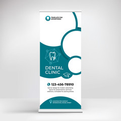 Wall Mural - roll-up banner design for advertising dental services, modern graphic style