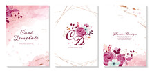 Floral Wedding Invitation Or Other Celebration Card Template Design, Colorful Flowers, Pastel Vintage Theme. Vector Illustration