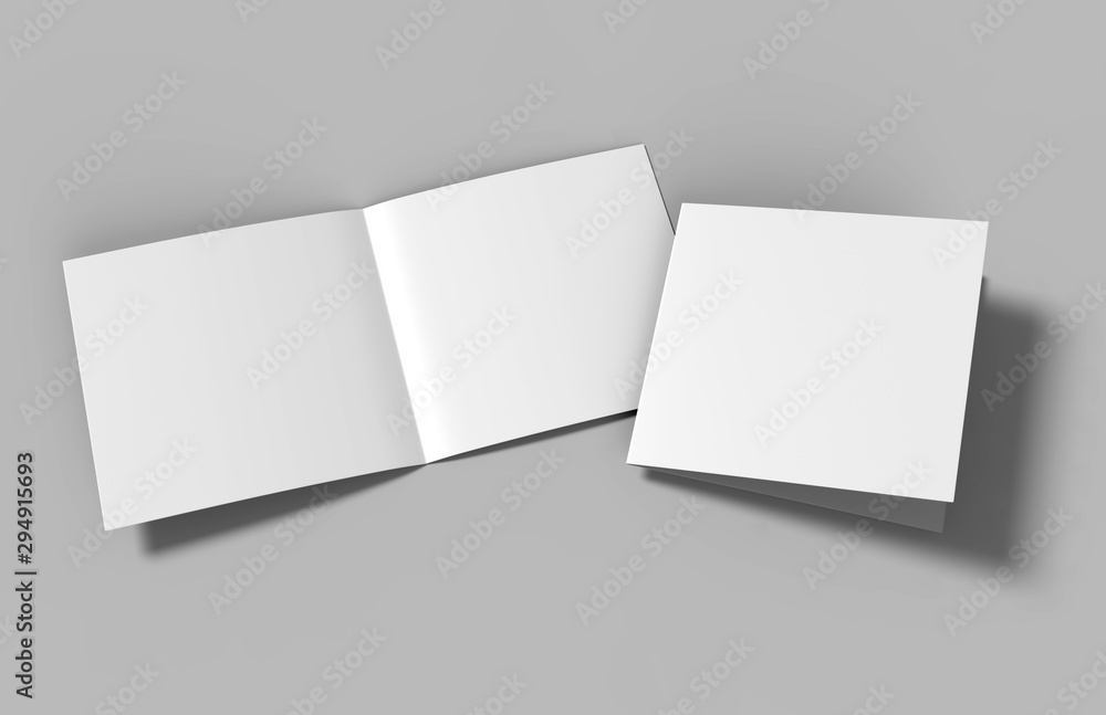 Half-fold brochure blank white template for mock up and presentation design. 3d illustration. - obrazy, fototapety, plakaty 