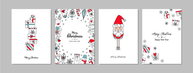 merry christmas cards set with hand drawn elements. doodles and sketches vector christmas illustrati