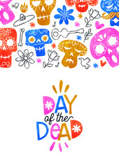 Wall Mural - Day of the dead card colorful watercolor skull art