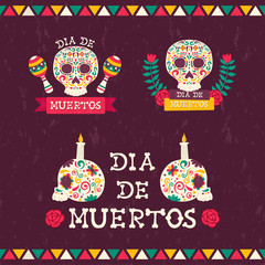 Wall Mural - Day of the dead holiday sugar skull quote set