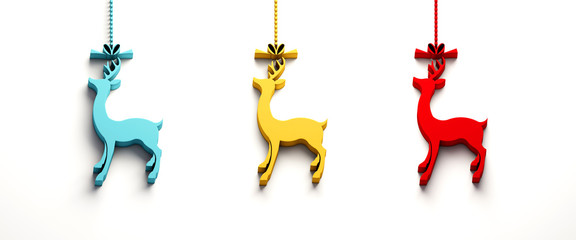 Wall Mural - beautiful chrismas deer ornament set with ribbon. 3d render illustration