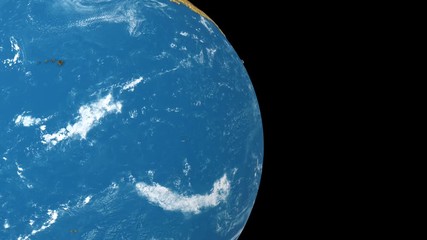 Wall Mural - Gold rotating Earth planet isolated on black background. Spinning 3d earth globe seamless looping animation.