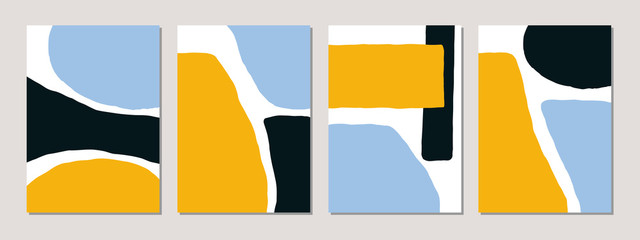 A set of abstract templates in blue, yellow, black and white.
