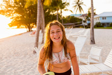 Smiling 13 Year Old Girl At The Beach, Grand Cayman Island