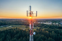 Mobile Communication Tower During Sunset From Above.