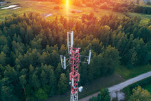 Mobile Communication Tower During Sunset From Above.