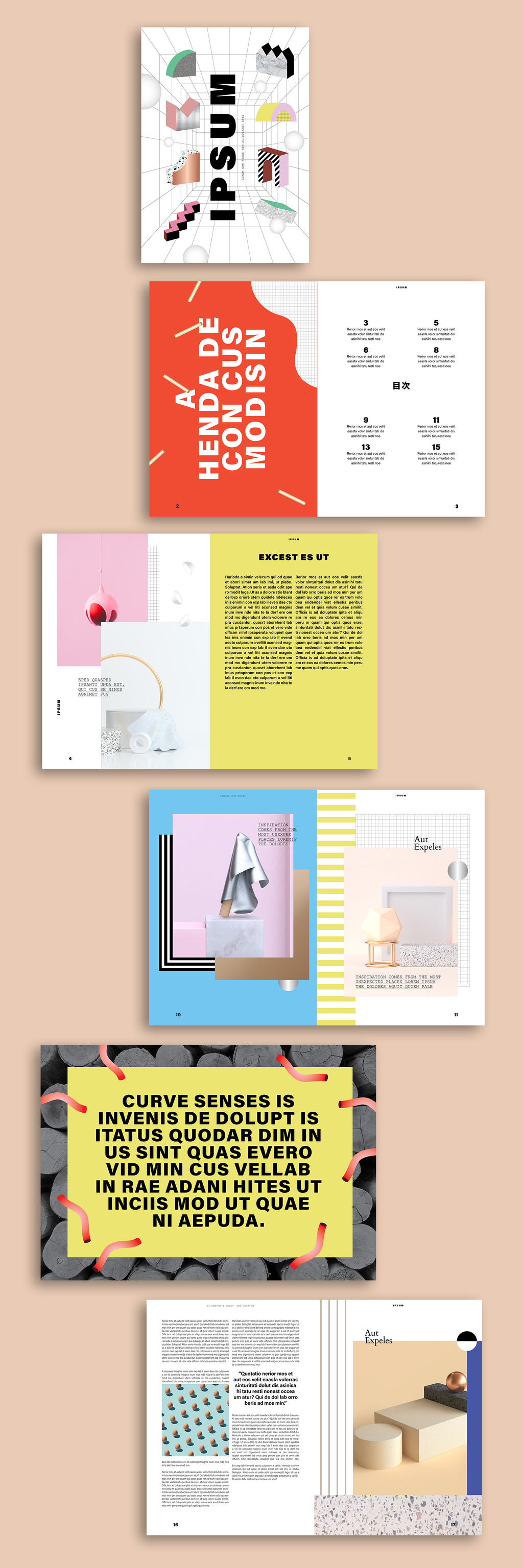 メンフィスデザイン風雑誌レイアウト Stock テンプレート Adobe Stock