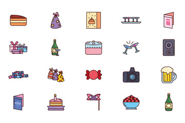 Poster - bundle birthday with icons set