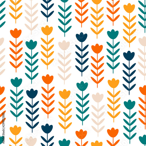 Cotton fabric Colorful seamless design in scaninavian style, vector