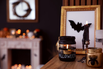 Halloween decor in room. Idea for festive interior