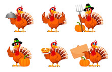 Thanksgiving Turkey, Set Of Six Poses