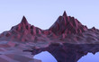 red low poly mountain landscape with lake 3d render illustration