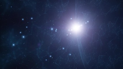 Wall Mural - futuristic network globe with lines, dots and sunlight animation, view from space.