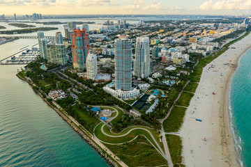 Fototapete - Aerial drone photo Miami Beach South Pointe Park