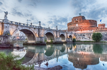 Fototapete - View of Castel Sant'Angelo fortress and bridge, Rome, Italy