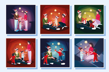 Poster - bundle christmas cards of family in christmas evening