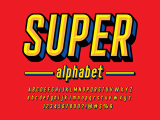 Wall Mural - superhero comic style vector font with uppercase, lowercase, numbers and symbols