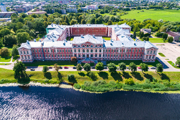 Panoramic view over city Jelgava, Lielupe river and ''Latvia University of Agriculture'' during sunny summer day.