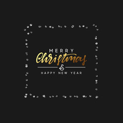 Wall Mural - Christmas background with precious stones, gems. Handwritten text Merry Christmas and Happy New Year. Xmas greeting card, banner, web poster. Festive vector illustration