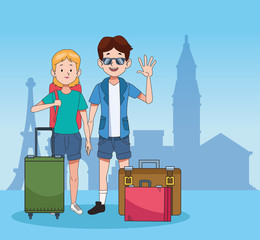 Wall Mural - Cartoon Tourists and world travel design