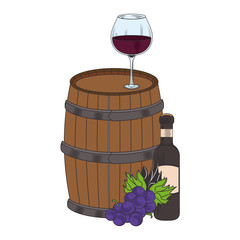 Canvas Print - wine glass and wooden barrel icon