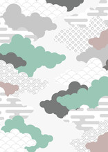 和柄を用いた雲の背景イラスト　エ霞　青海波　鹿の子絞り