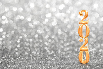 Poster - 2020 golden new years 3d rendering at abstract sparkling bright silver glitter  perspective background studio.luxury holiday backdrop mock up for display of product.holiday festive greeting card