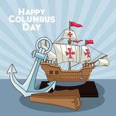 Canvas Print - anchor and map, Happy columbus day design