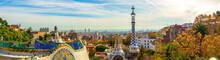Panoramic View Of Park Guell In Barcelona, Catalunya Spain.