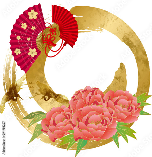 フレーム 枠 フレーム 和柄 和風 牡丹 花 円 輪 丸 水彩 日本風 Stock Vector Adobe Stock