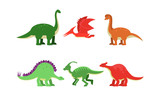 Fototapeta Dinusie - Enormous Big Dinosaurus Of Different Kind And Color Vector Illustrations Set Cartoon Character