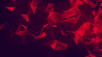 Plexus. Abstract triangle background. Futuristic technology motion background. Abstract red forms on dark background. Geometric and abstract background for presentation or intro.