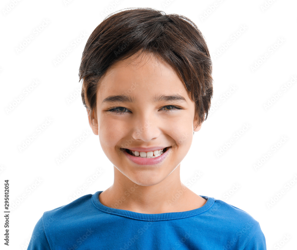 Cute little boy on white background