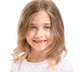 Cute little girl on white background