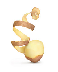 Wall Mural - potatoes peels on white background