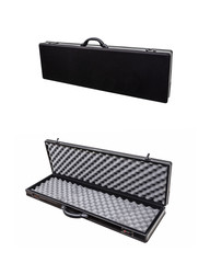 Open luxury black case for weapons with combination lock and leather inserts isolate on a white background.