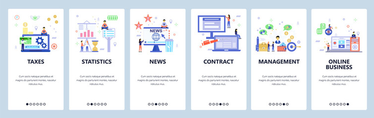Online business website and mobile app onboarding screens vector template