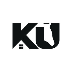 Wall Mural - letter k and u logo. horse symbol. home icon. vector illustration.