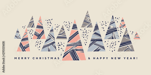 Cute pastel color abstract free hand xmas tree