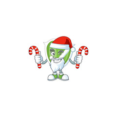 Wall Mural - Santa with candy checkmark shield character on white background.