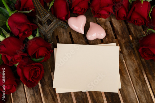 dark red roses on table