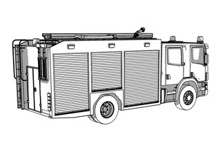 Poster - sketch of a fire truck with hatching vector