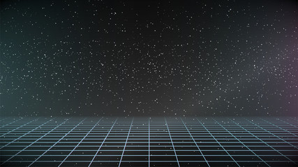Wall Mural - synthwave background. dark retro futuristic backdrop with perspective grid. geometric template. 80s 