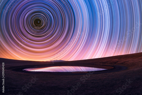 Fotomural Beautiful night landscape, old volcano, crater lake