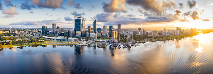 Wall Mural - Aerial panoramic view of the beautiful city of Perth at sunrise