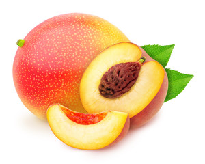 Wall Mural - Heap of sweet juicy fruits - peach and mango isolated on a white background with clipping path.