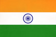 India national fabric flag, textile background. Symbol of international asian world country.